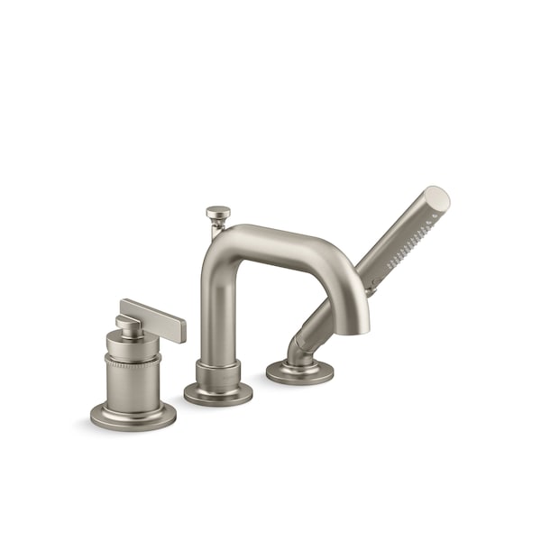 Deck-Mount Bath Faucet With Handshower in Vibrant Brushed Nickel